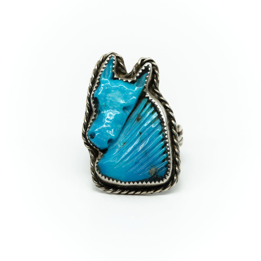 CARVED TURQUOISE HORSE RING