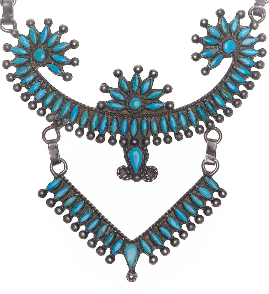 1940’s Zuni Needlepoint Bib Necklace + Handmade Box Link Chain