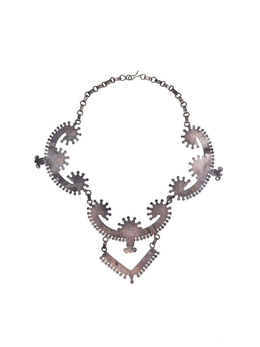 1940’s Zuni Needlepoint Bib Necklace + Handmade Box Link Chain