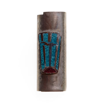 1970s TURQUOISE + CORAL CHIP INLAY LIGHTER SLEEVE