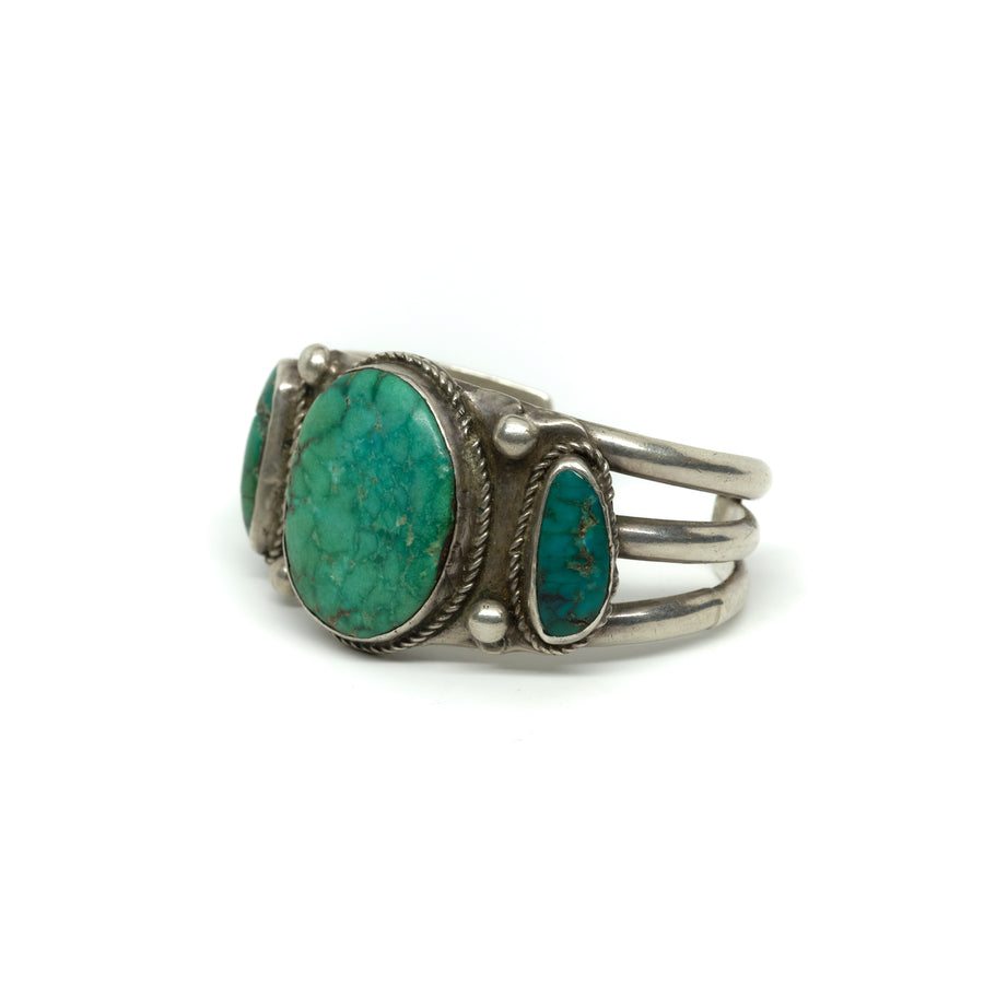 1940’s Navajo Triple wire Three Stone Cuff + Braided Bezels