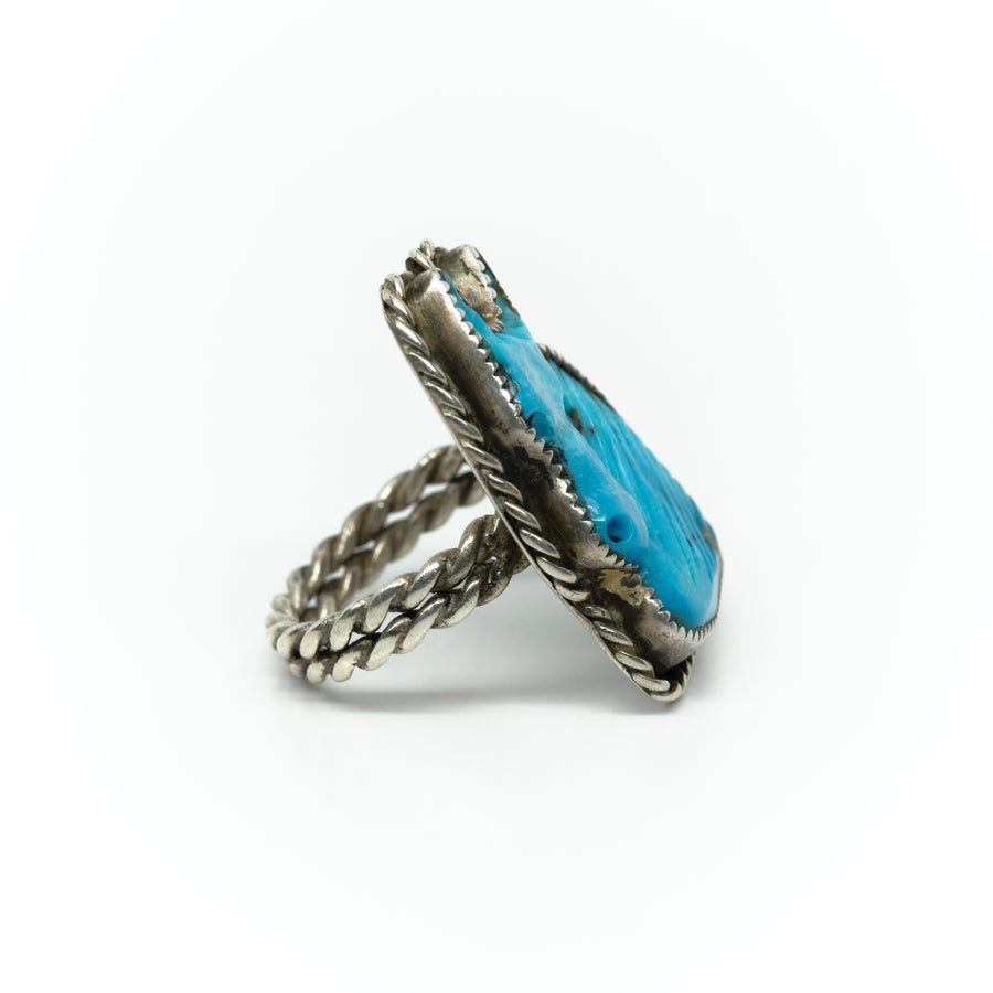 CARVED TURQUOISE HORSE RING