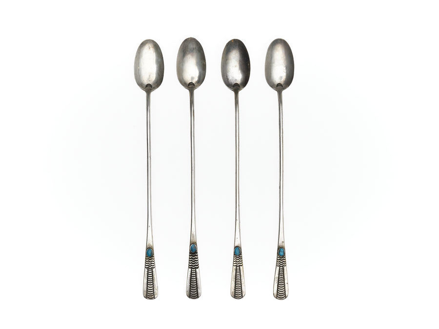 1940s ICED TEA SPOONS WITH TURQUOISE STONES